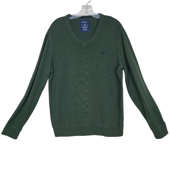 American Eagle Outfitters Other - American Eagle V-Neck Sweater Men M Green Cotton Knit Pullover Classic Fit